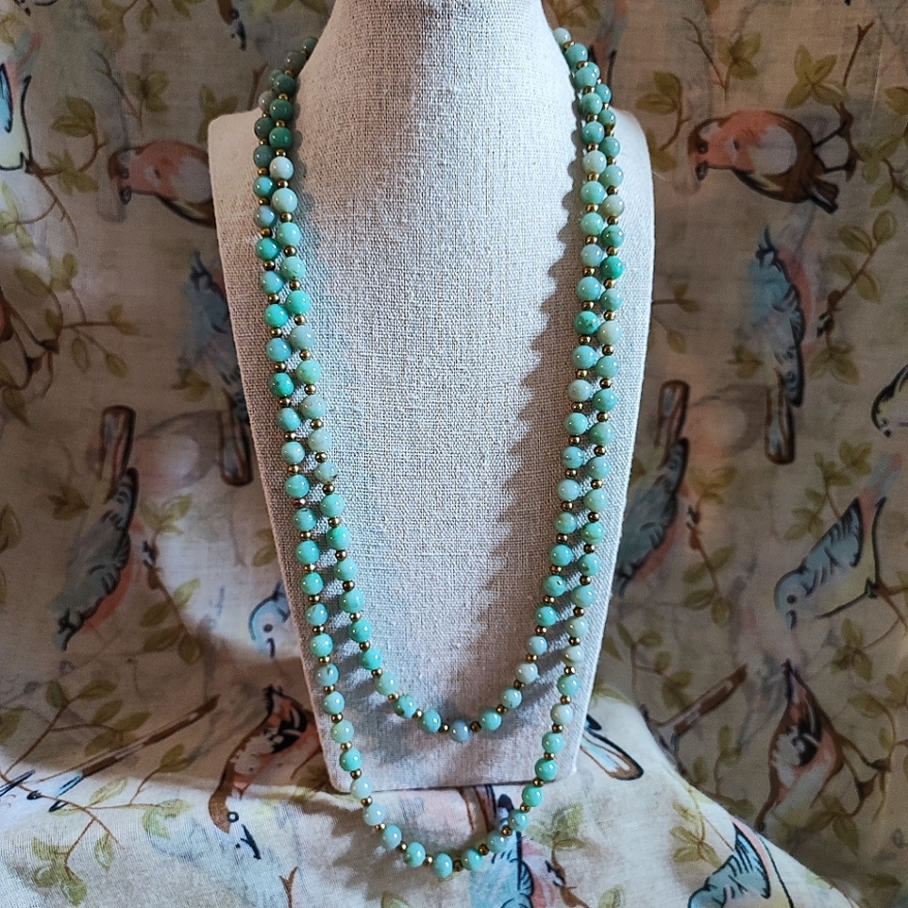 Double Strand Mint Green Beaded Necklace